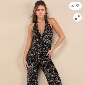 Elegant Black Sequin Jumpsuit Holiday Party